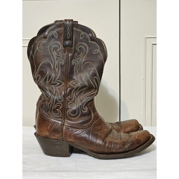 Well Worn Ariat 15825 Legend Women Sz 8.5 Brown Leather Square Toe Western Boot - Picture 1 of 9